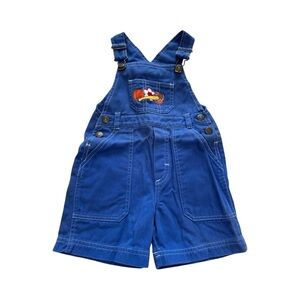 Vibrant Blue Kids Overalls with Fun Embroidered Sports Accents